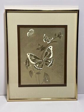 VTG Iridescent Framed Wall Art Manifestations Gold Butterfly Optical Illusionary